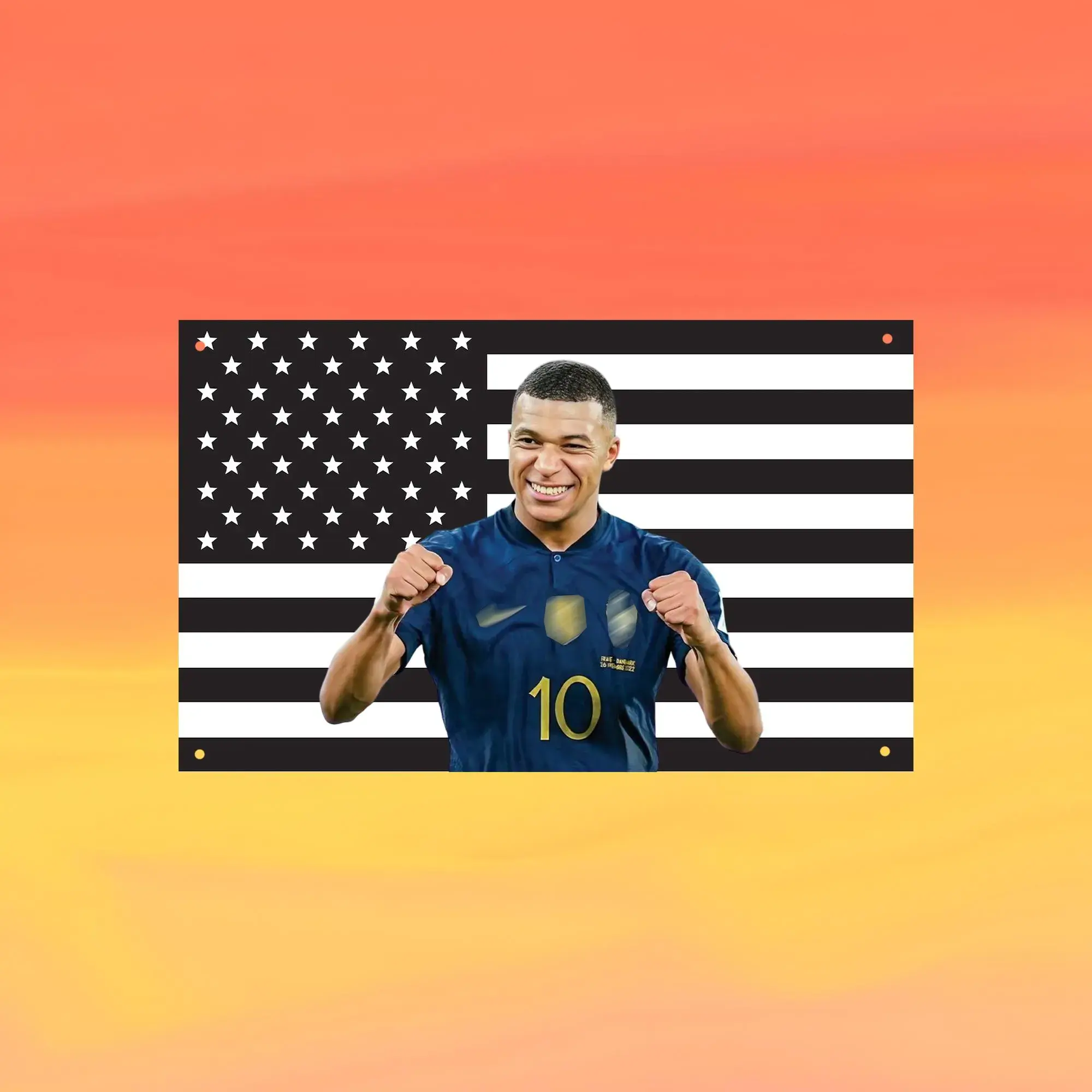 Kylian Mbappé American Flag Tapestry USA Wall Banner, Football Fan Wall Decor, Soccer Superstar Inspired Bedroom Hanging, Aesthetic Sports Room Art