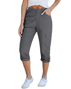 GRAPENT Cargo Capri Pants for Women High Waisted Relaxed Fit Elastic Knit Waist Casual Capris Trousers Cropped Pants