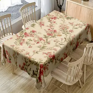 A Soft And Stylish Beige Floral Vine Tablecloth, Machine Washable And Easy to Clean, Featuring 2D Printing. Suitable for Dining Tables, Coffee Tables, Desks, Picnic Tables, Outdoor Dining Tables