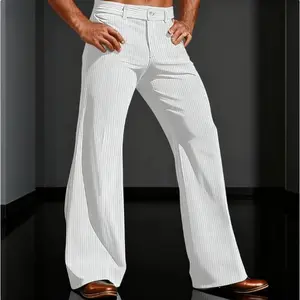 Men’s retro solid-color corduroy slim-fit micro flared suit pants