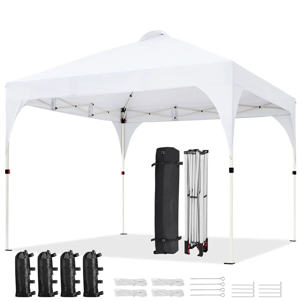 Yaheetech 10x10 Pop Up Sunshade Canopy Tent Outdoor, Vent, Adjustable Shade, Easy Set-Up, Portable Awnings, Wheeled Bag with Transport Wheels, 4 Sandbags, 12 Stakes, 4 Ropes for Parties, Beach Use