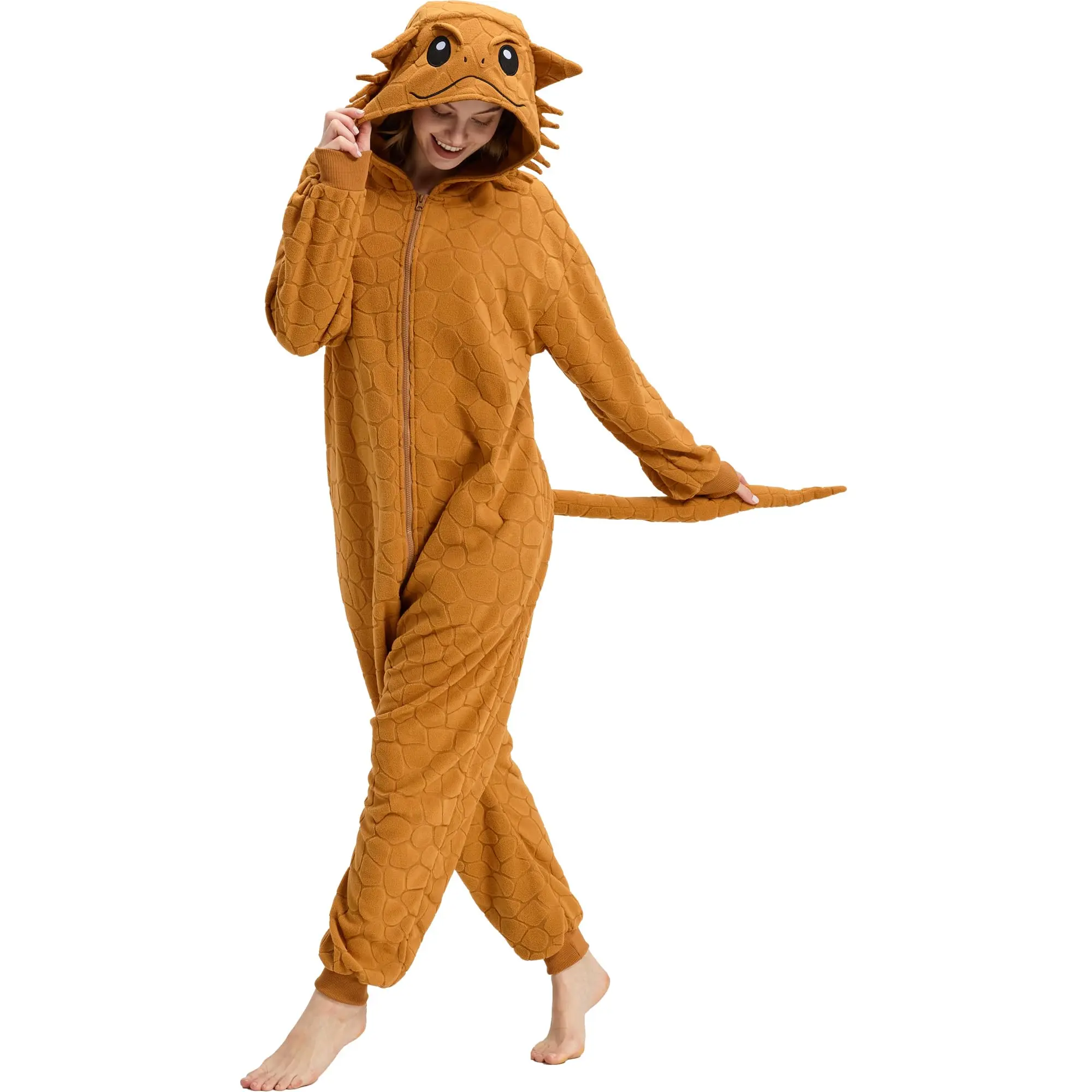 Cute Bearded Dragon Onesie for Women, Hooded Long Sleeve Knit Reptile Costume for Halloween Cosplay Parties, Party, Knitting, Shapewear, Knitted Knit