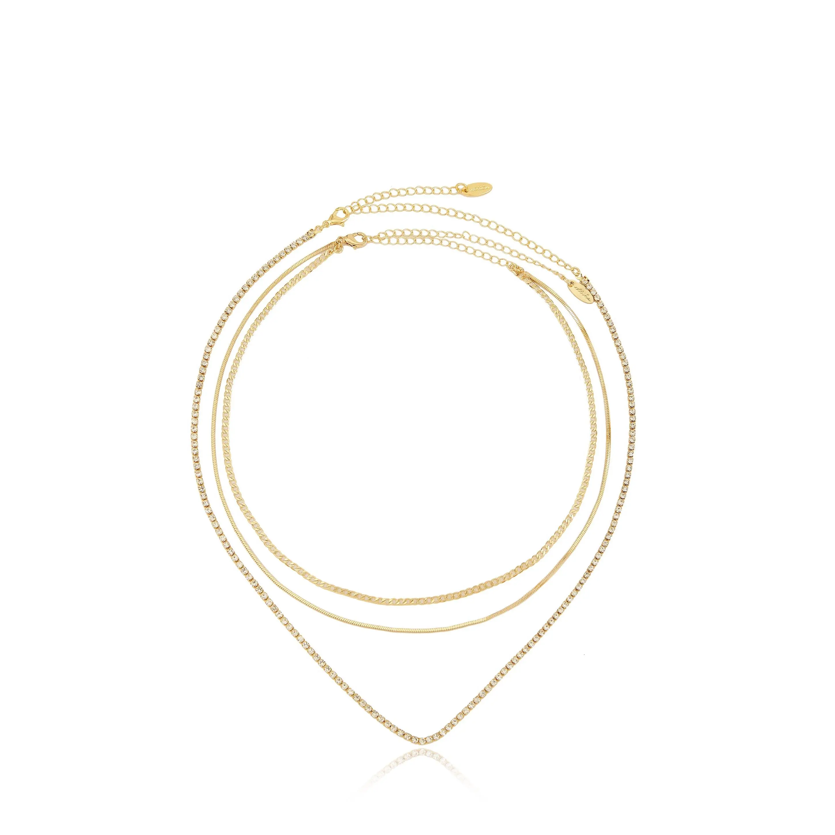 Ettika Minimal Layers Crystal Necklace – 18kt Gold Plated Brass and Glass, Adjustable 13-16" Elegant Jewelry for Women