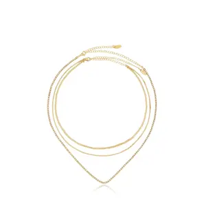 Ettika Minimal Layers Crystal Necklace – 18kt Gold Plated Brass and Glass, Adjustable 13-16" Elegant Jewelry for Women