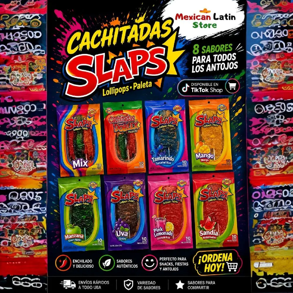 Pigui SLAPS 8 flavors Mix Tropical Tamarind, Mango, Watermelon  Green Apple Grape Pink Lemonade Doblex picosita Mexican Candy Lollipop