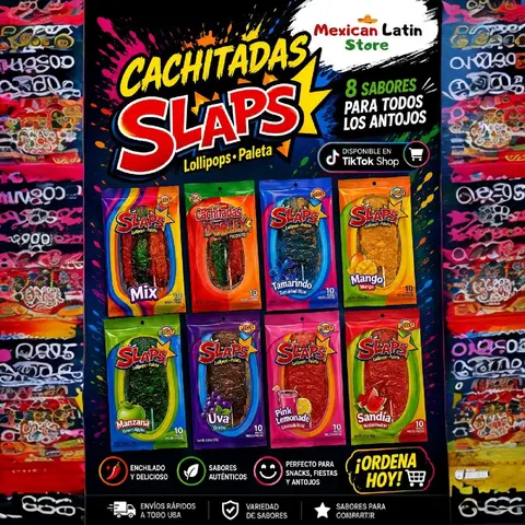 Pigui SLAPS 8 flavors Mix Tropical Tamarind, Mango, Watermelon  Green Apple Grape Pink Lemonade Doblex picosita Mexican Candy Lollipop