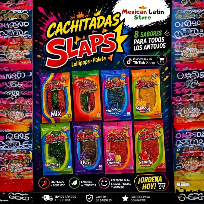 Pigui SLAPS 8 flavors Mix Tropical Tamarind, Mango, Watermelon Green Apple Grape Pink Lemonade Doblex picosita Mexican Candy Lollipop