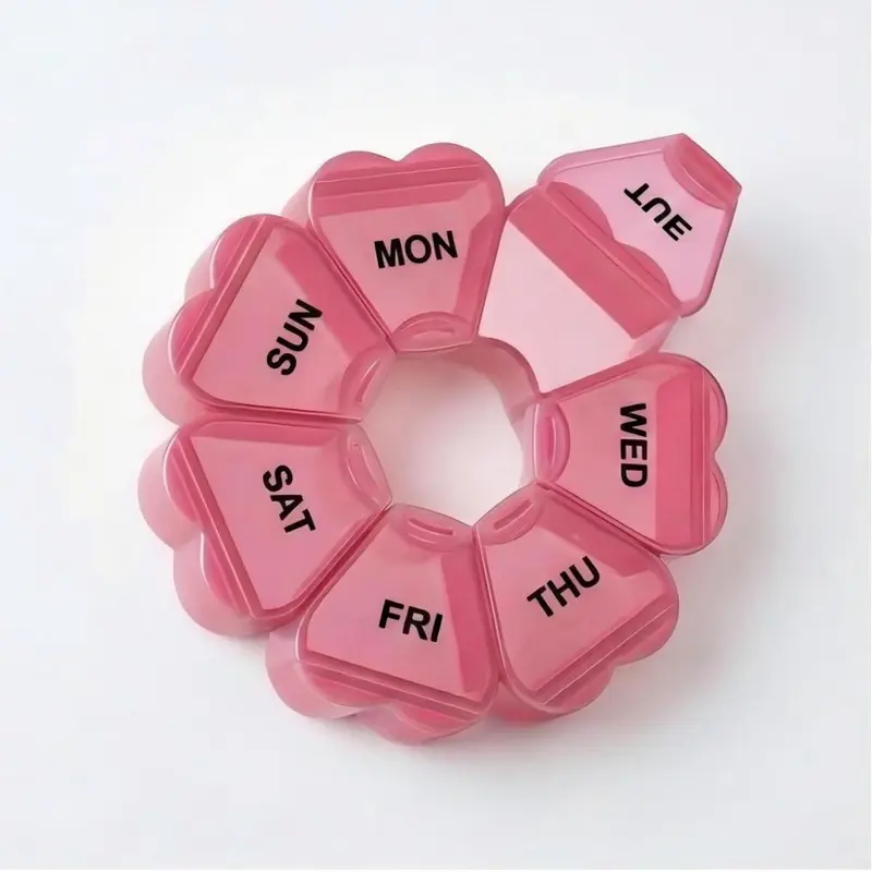 Seven Days Petal Pill Box, Heart-shaped Storage Box, Barbie Dreamy Pink Pill Box, Travel Compartment Medicine Storage Box for Small Items