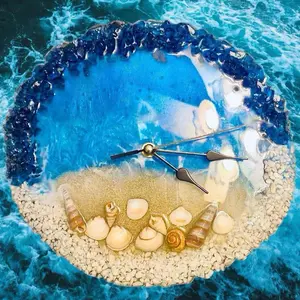 Beach Themed Wall Clock with Blue Ocean Design and Seashell Accents