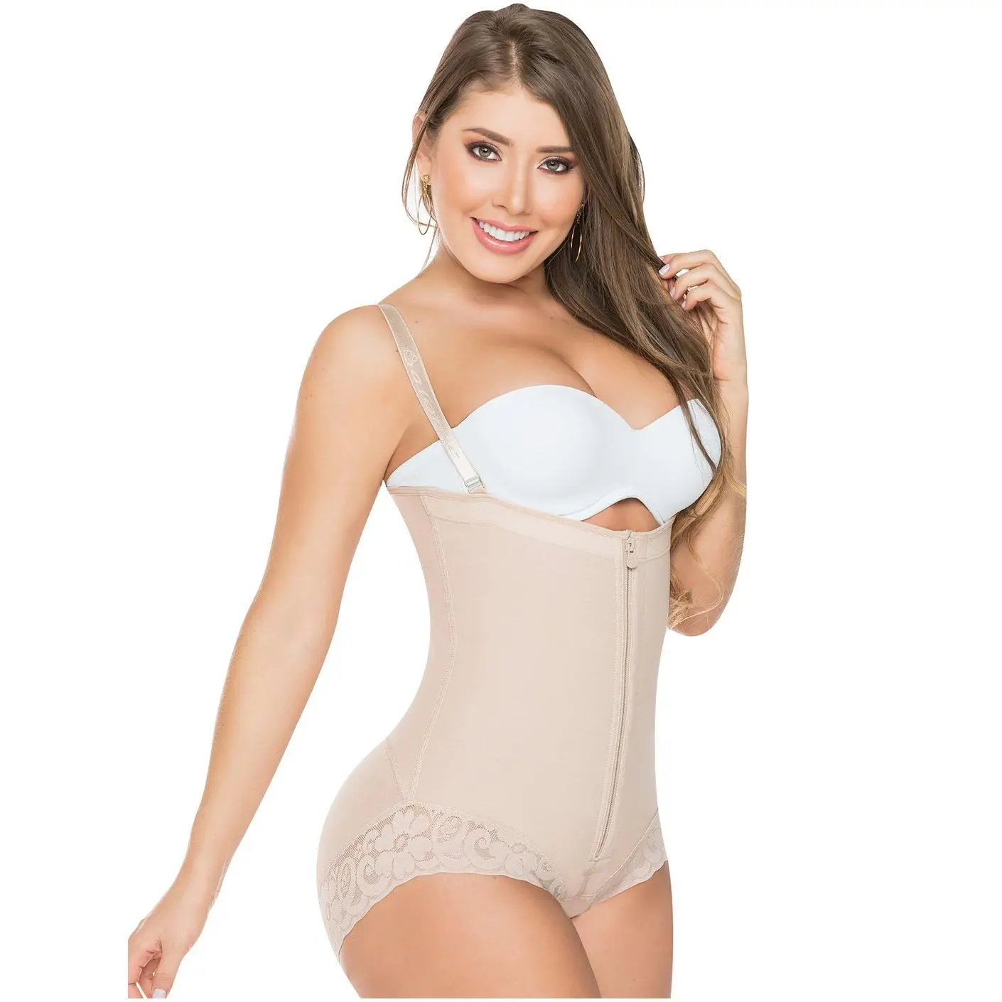 Fajas Salome 412 Strapless Shapewear Bodysuit with Tummy Control and Butt-Lifting Effect, Smooth, Shaper, Compression, Lace, Clothes, Style, Flat, Fit, Zipper, Body Contouring