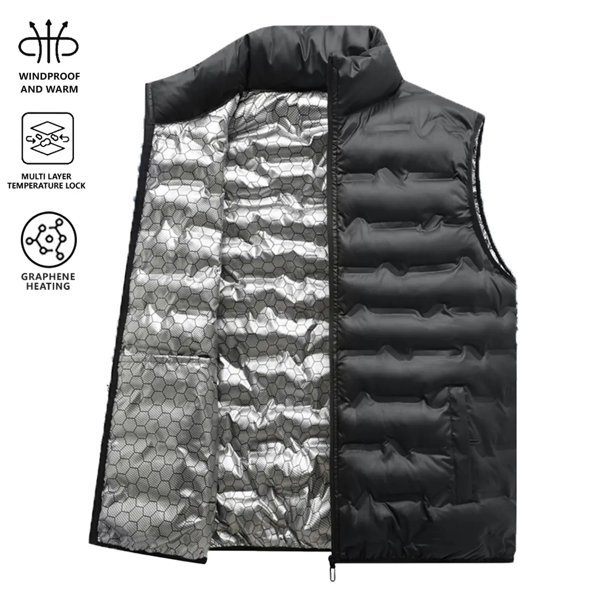 Men's Thick Winter Vest Jacket, Fleece-Lined Casual Sportswear with a Zip Mock Neck, Sleeveless Woven Menswear Top, Stylish, Jacket Coat