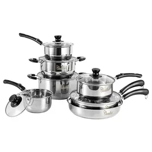 Chandler Stainless Steel Cookware Set, 13-piece  Pots and Pans with Tempered Glass Lid - Cooking Set with Deep Pans, Saucepans & Pots Compatible for Family Meals ( 13-Pieces Stainless Steel )