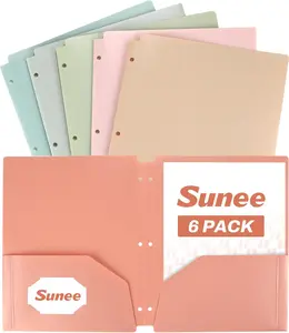 SUNEE 3 Hole Folders with Pockets (6 Pack, Vintage Colors) Plastic Folders for 3 Ring Binder, Heavy Duty Binder Folder for Document for School, Students, Teachers, Office Staf