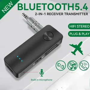 2-In-1 Bluetooth 5.4 Wireless Audio Adapter - 3.5mm Lossless Sound Receiver Transmitter with ENC MIC, LED Light, Magnetic HD Antenna, Auto Clicker, Frame Cleaner for Car Speaker, TV, PC, Trucker Accessories