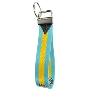 Bahamas Flag - Personalized Name Nylon Key Fob - Custom Wristlet Keychain (Customize This by Adding Your Name In The Order Notes on the Checkout Page)