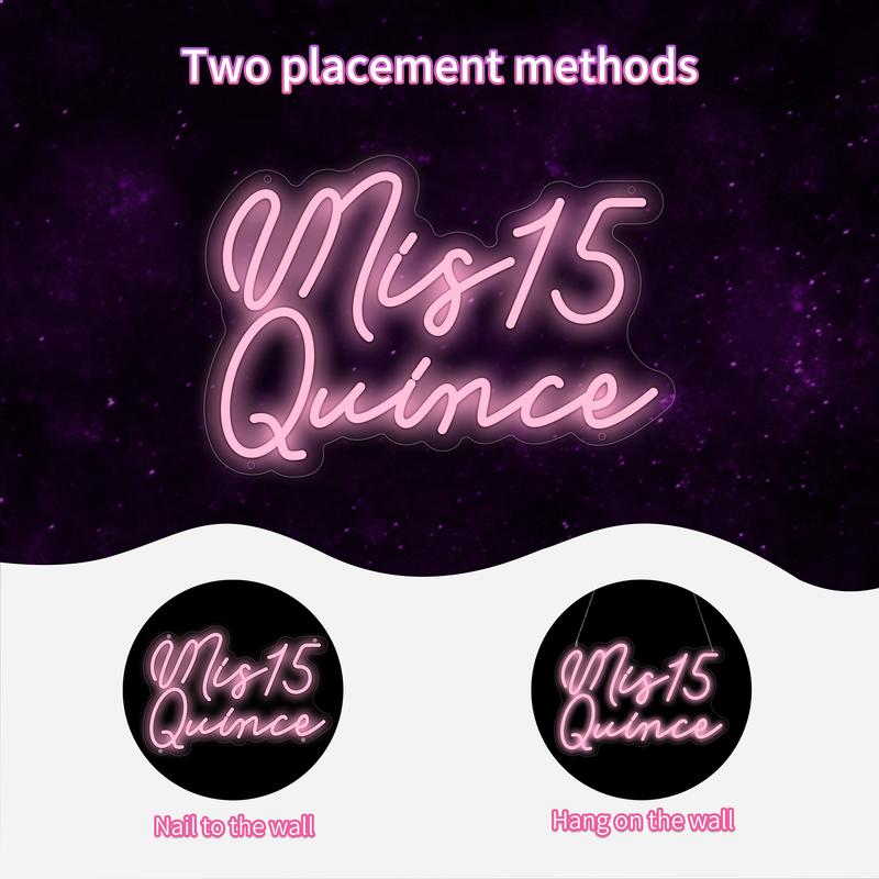 Mis15 Quinceanera-1pc Neon Light Sign Decor,Room Wall Deocr,Business Logo Sign,for Bedrom Livingroom Bathroom Club Bar Mancave Party Birthday Valentine Decoration,Best Gift for Teen Girls Boys,USB Powered.