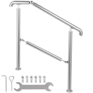 Stainless Steel Transitional Handrail for Level Surfaces and 2 to 3 Step Adjustable Indoor Outdoor Stair Railings, 441 Lb Capacity, Includes Installation Kit, Porch DIY Hardware, Silver Finish