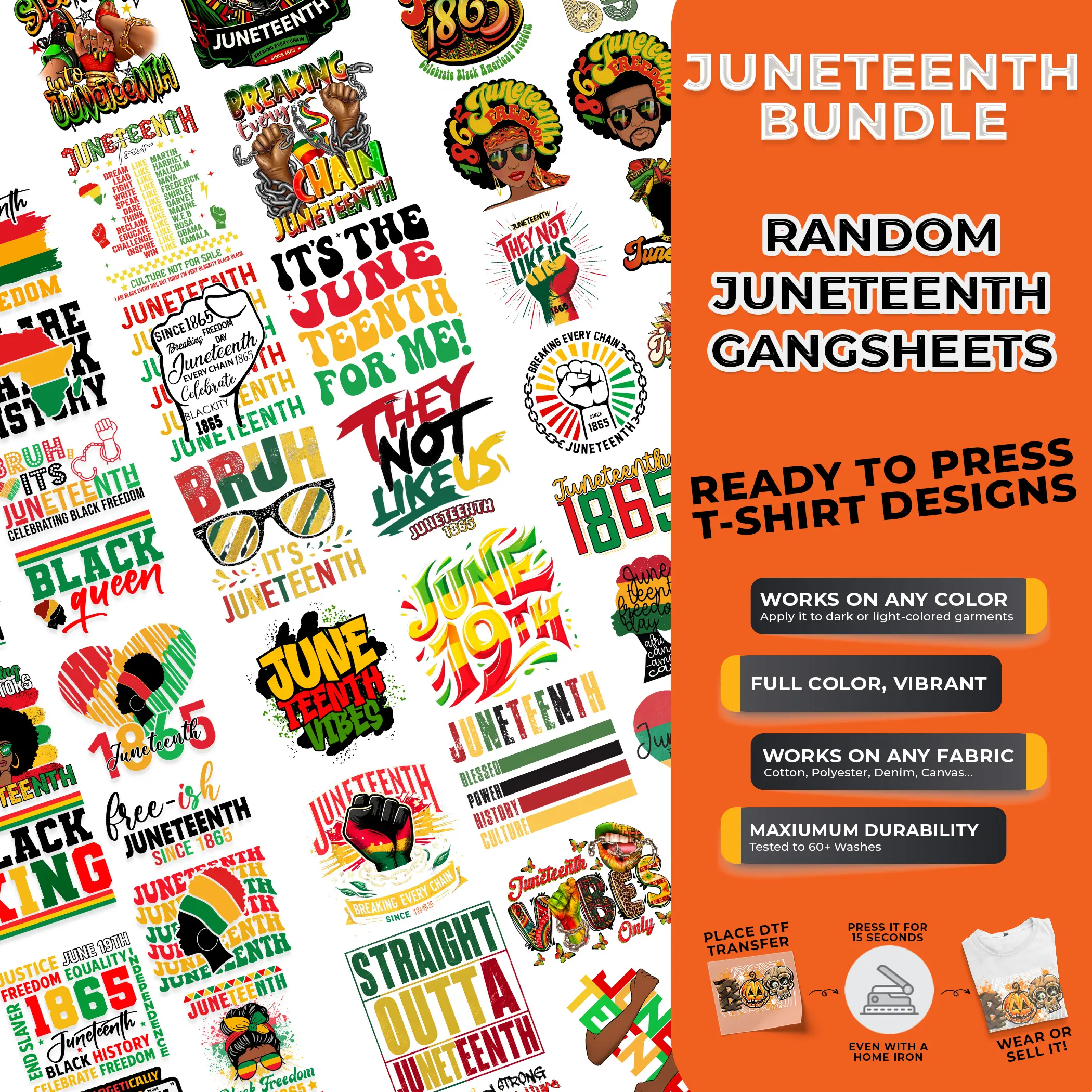 15PCS Juneteenth Mystery DTF Transfer Bundle – Freedom, Pride & Black History Designs | Ready to Press Heat Transfers | Celebrate with Powerful Prints for T-Shirts, Tote Bags & More!