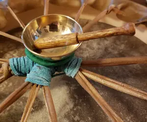 Mini Singing Bowl Green - Simple Design with Wooden Handle and Cloth Cover