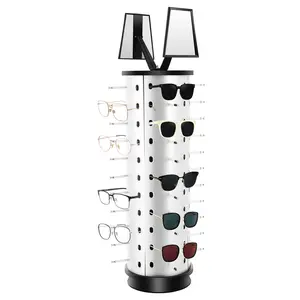 360° Rotating Eyeglasses Display Stand with Adjustable Mirrors, 44-Pair Capacity Aluminium-Plastic Sunglasses Rack, Space-Saving for Optical Store, Retail Shop, Exhibition