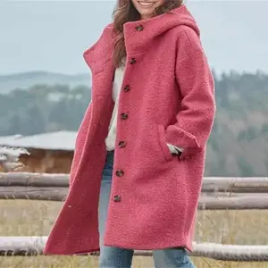 Women's autumn and winter coat hooded single breasted long sleeved windbreaker medium thick warm windproof loose Japanese coat top set jacket casual fashionable comfortable women's button coat comfortable elegant essentialRAIMENTRY