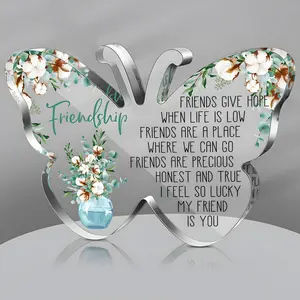 Butterfly Design Acrylic Heart Keepsake, Friendship Gifts for Women, Cheer Up & Birthday Gift, Decorative Paperweight for Home, Office, Desk, Or Shelf, Acrylic Desktop Decoration