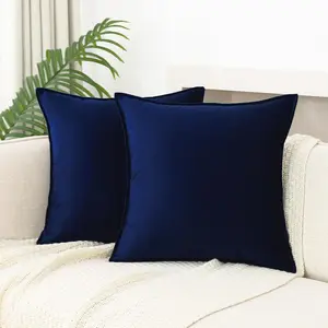 Velvet Navy Blue Throw Pillow Covers 18x18 Inches Pack of 2 Soft Decorative Square Cushion Covers for Couch Sofa Bed Livingroom Car 45x45Cm