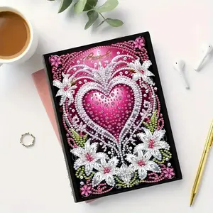 Flower & Heart Pattern DIY Diamond Art Painting Notebook, A5 Diamond Art Painting Notebook, DIY Decorative Art Book, Creative Gift