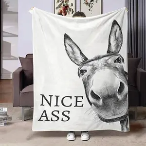 Soft Flannel Blanket with Fun Cartoon Donkey Design, Cozy Nap Throw for Office Travel, Christmas Decor Gift