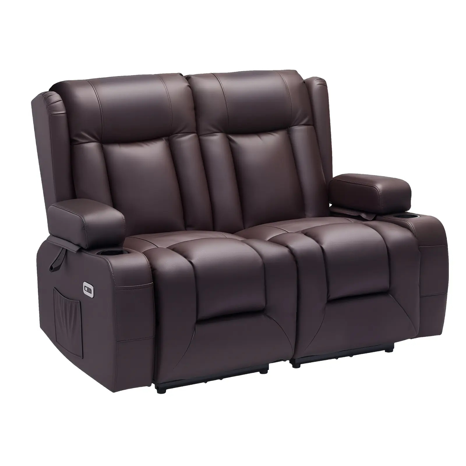 【SummerFinds】VEVOR Loveseat Recliner Sofa, Power Reclining Couch with Heating & Massage and Timer, PU Leather Electric Recliner Sofa with USB Ports, Cup Holders and Side Bags, Dual Loveseat Chair for Living Room
