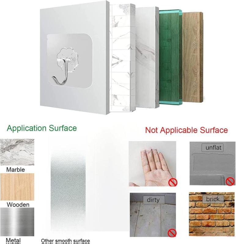 [New Deal] 20 Pack Adhesive Hooks for Hanging, Heavy Duty Wall Hooks , Removable Sticky Ceiling Hooks, Transparent Self Adhesive Shower Hooks, Water & Oil Proof Strong 22lb(Max) Door Coat Hooks Organiser Hangable