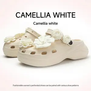Summer Beach Sandals for Women Lightweight Platform Clogs 3D Camellia Flower Non-Slip Quick Dry Wedge Mules