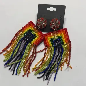 Multicolored beaded dangling earrings