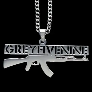 GREYFIVENINE AK-47 Necklace 1.5" Mirror Polished Stainless Steel G59 GREY59 Pendant Hypoallergenic Rust Resistant with Choice of Chain Suicideboys Free Gift Included