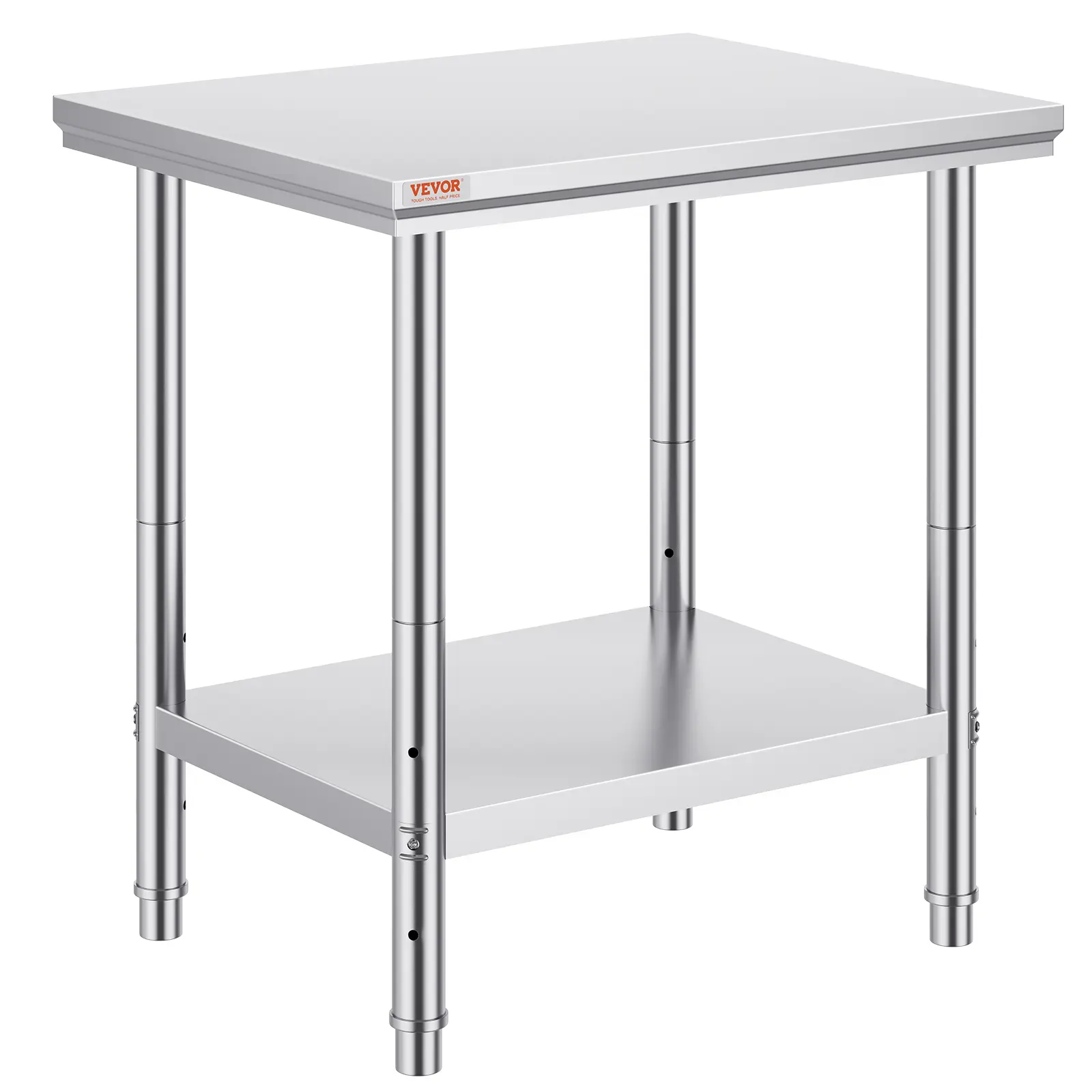 VEVOR Commercial Stainless Steel Side Prep Table, 24x30x31 in Sturdy Desks, 700 lbs Load Capacity, Smooth Surface, 3-Level Adjustable Shelves, Heavy-Duty Worktable, Ideal for Kitchen Use, Summer Finds, 24 X 30 X 31 Inch