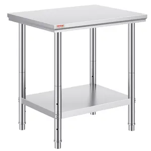 【Spotlight Day】VEVOR Commercial Stainless Steel Side Prep Table with Smooth Surface, 24x30x31 in, 700 lbs Load Capacity, Heavy-Duty Worktable with 3 Adjustable Height Levels & Shelf, for Kitchen, Restaurant
