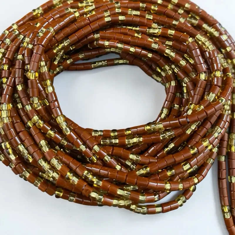 Waistbeads Brown & Gold Waist Beads, Elegant Tie-On Body Jewelry for Women, Adjustable Size Waist Tracker for Party Wear, 25-45 in
