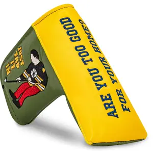 Golf Putter Cover with Embroidered Putting Figure, Fun Slogans, Color Block Design, Tape Closure, Fits Most Putters, Wear-Resistant