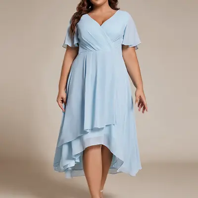 Dusty Blue Plus Size Mid Length Dress Wedding Guest TikTok Shop