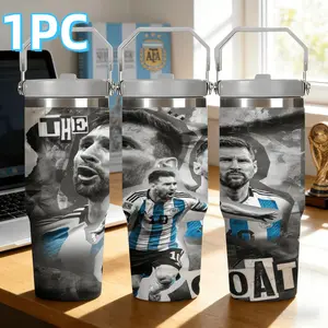 1pc 30oz Messi Argentina national team stainless steel insulated cup - blue and white stripes - 10 size with full printing - portable handle - large capacity sports water cup - suitable as a gift for sports fans