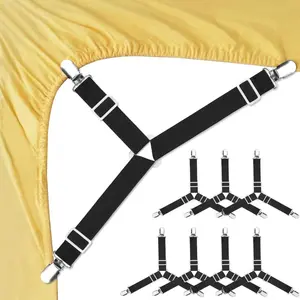Bed Sheet Fasteners, Bed Sheet Grippers, 4 Counts Adjustable Triangle Elastic Suspenders Gripper Holder Straps Clip for Bed Sheets, Sofa Cushion