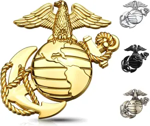 U.S.Marine Corps Car Emblem – 3D Eagle Globe Anchor Metal Decal, 3.3"x3.1" Weatherproof Military Sticker, Universal Fit for Cars, Trucks, Gifts for Veterans & Supporters (Gold)