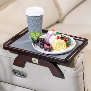 Couch Armrest Table, Foldable Bamboo Sofa Arm Tray for Couch with a Non-Slip Pad, Clip On Couch Arm Table for Remotes/Eatting/Drinks, Fits Sofa Armrest 3.5"-13.5" Natural side coffee small mesa para snack leg stand phone caddy shelves