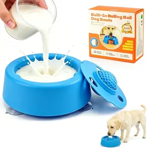 Lick and Roll Bowl for Dogs with Rolling Ball - Upgraded Interactive Slow Feeder Dog Lick Bowl with Ball for Liquid Treats Bone Broth Yogurt - Anti Slip Calming Dog Anxiety Enrichment Lick Bowl