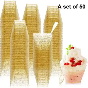 50pcs Cup+50pcs spoon shiny rose gold mini dessert cup | Reusable and stackable dessert cup | Suitable for candy.