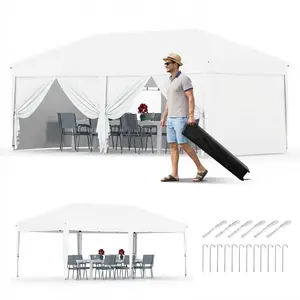 Garvee Heavy Duty 10x20 Pop Up Canopy Tent with 6 Removable Sidewalls, Waterproof, UV-Resistant, Includes Roller Bag, Weight Bags, Stakes, Sandbags, Adjustable Height, Easy Setup for Outdoor Parties, Events, and Markets