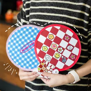 2-in-1 Custom pattern folding fan, 1 pcs mini round lightweight, comes with a reflector