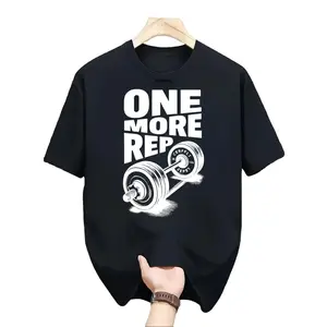Casual Streetwear Style, Men's T-Shirt, One More Rep Barbell Graphic Print, Summer Gym Workout Fitness Training, Gift For Boyfriend Husband Brother Fitness Enthusiast