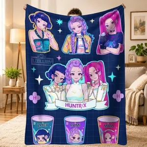 KPop Demon Hunters Flannel Blanket, Soft Warm Cozy Throw for Home, Travel, Camping, Sofa, Bed, Fan Gift for Adults and Children, Kid-Friendly Christmas Birthday Holiday Gift