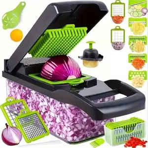 14-in-1 Vegetable Fruit Chopper Cutter Food Onion Veggie Dicer Slicer Kitchen Vegetable Slicer Dicer Cutter Cheese Grater with Grater and Slicer Attachments